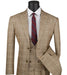 Regular Fit Camel Glen Plaid Three-Piece Suit