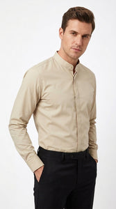 Men’s Mandarin Collar Dress Shirt, Collarless Nehru Preacher Style Multi-Color Shirt