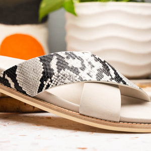 Zelli Rena Sueded Goatskin and Embossed Python Leather Slide