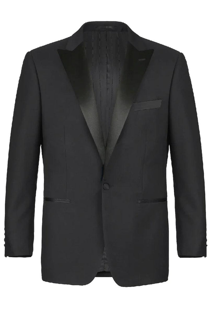 Renoir Black One-Button Tuxedo: Traditional, Classic Fit Peak - USA Men's Outlet