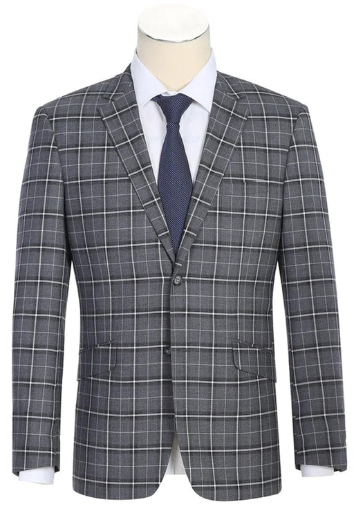 "Renoir Charcoal Grey Windowpane Bold Two Button Slim Fit Two Piece Suit" - USA Men's Outlet