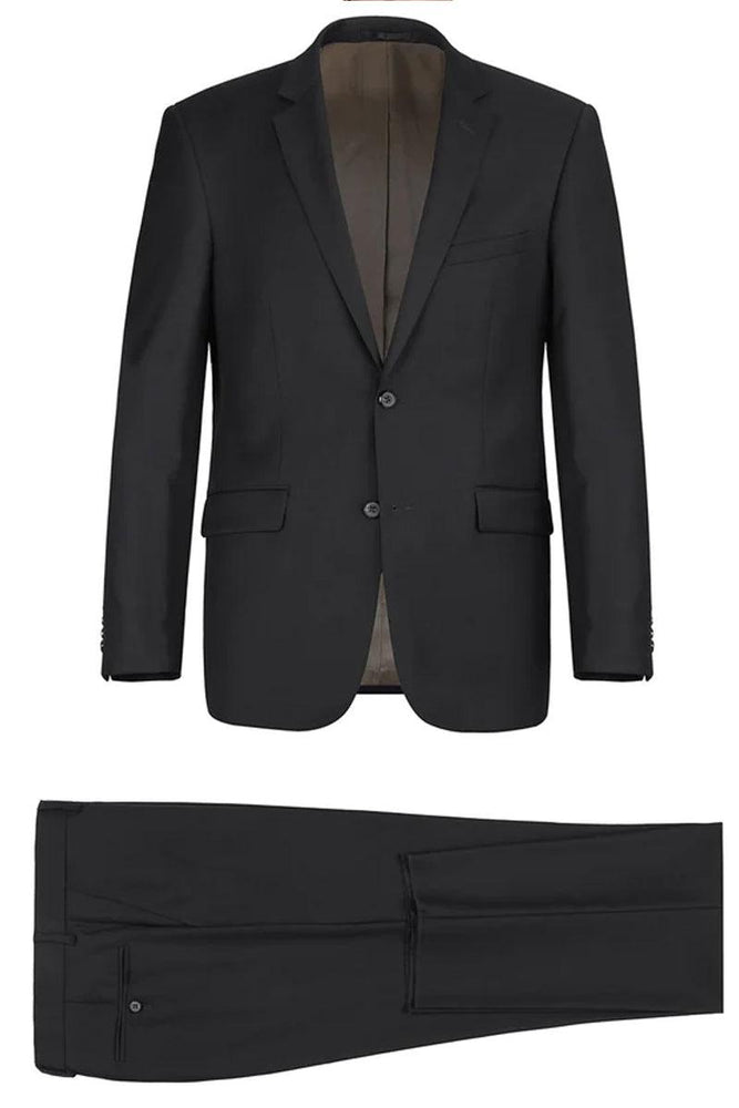 Renoir Classic Fit Wool Suit with Optional Vest - Men's Black - USA Men's Outlet