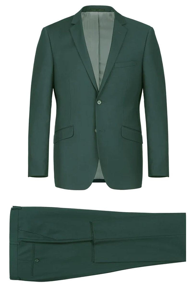 Renoir Classic Two-Button Hunter Green Slim Fit Suit with Optional Vest - USA Men's Outlet