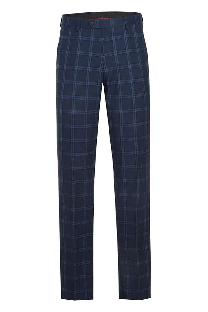 Renoir Dark Navy Wide Windowpane Plaid Slim-Fit Two-Button Stretch Suit - USA Men's Outlet