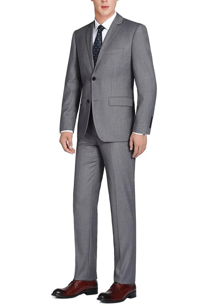 Renoir Grey Wool Suit: Mens Slim Fit, 2-Btn with Optional Vest - USA Men's Outlet