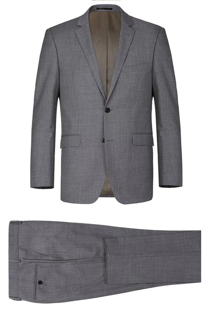 Renoir Grey Wool Suit: Mens Slim Fit, 2-Btn with Optional Vest - USA Men's Outlet