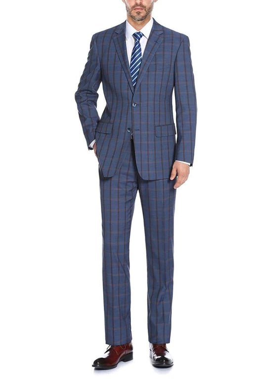 Renoir Men's 2-Button Classic Fit Stretch Suit in Blue Windowpane Plaid - USA Men's Outlet