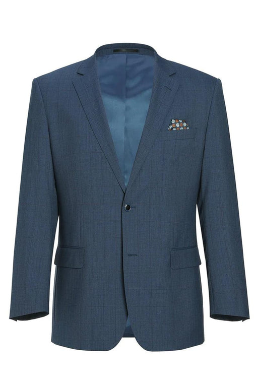 Renoir Men's 2-Button Wool Steel Blue Windowpane Sport Coat Blazer - Classic Fit - USA Men's Outlet