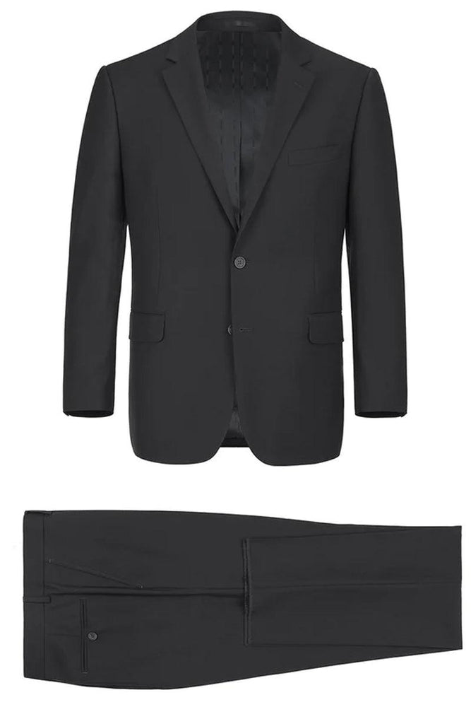 Renoir Men's Basic 2-Button Slim-Fit Suit w/ Optional Vest in Black - USA Men's Outlet