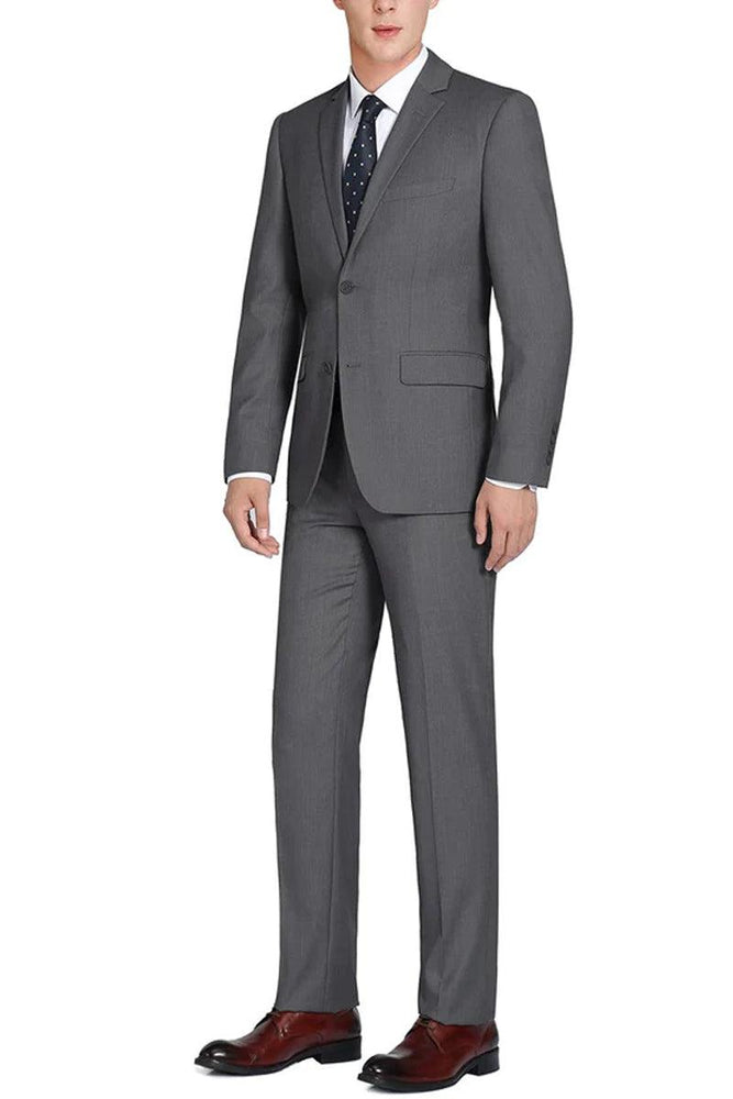 Renoir Men's Basic Two-Button Classic-Fit Dark Grey Suit with Optional Vest - USA Men's Outlet