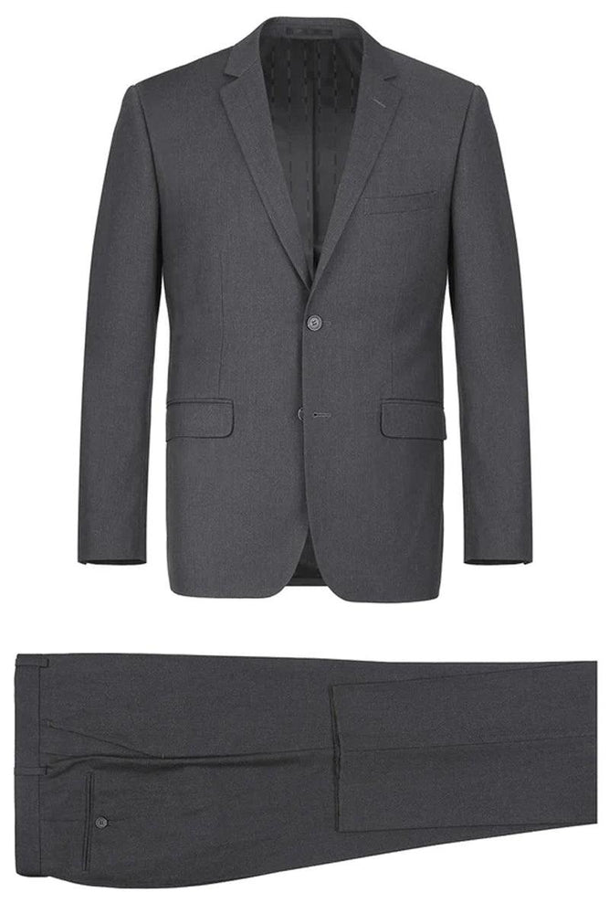 Renoir Men's Basic Two-Button Classic-Fit Dark Grey Suit with Optional Vest - USA Men's Outlet