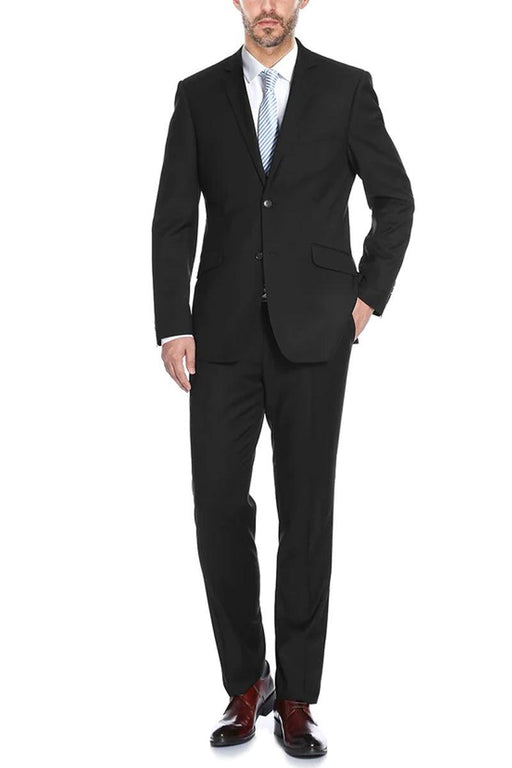 "Renoir Men's Black Slim Suit w/ Two-Button Hack Pockets" - USA Men's Outlet