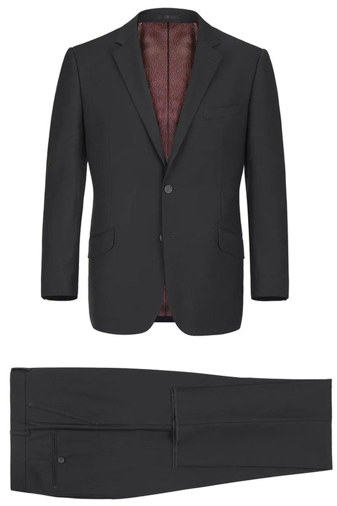 "Renoir Men's Black Slim Suit w/ Two-Button Hack Pockets" - USA Men's Outlet