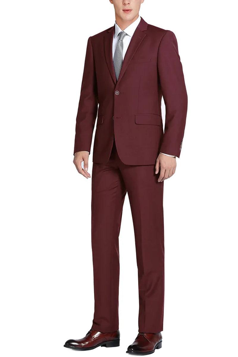 Renoir Men's Burgundy Berry Mauve Two-Button Slim-Fit Suit Set main image 1