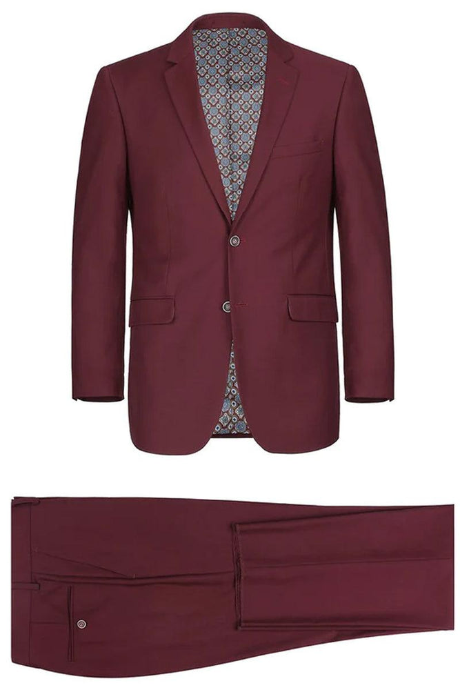 Renoir Men's Burgundy Slim Fit 2-Btn Suit w/Vest Option - USA Men's Outlet