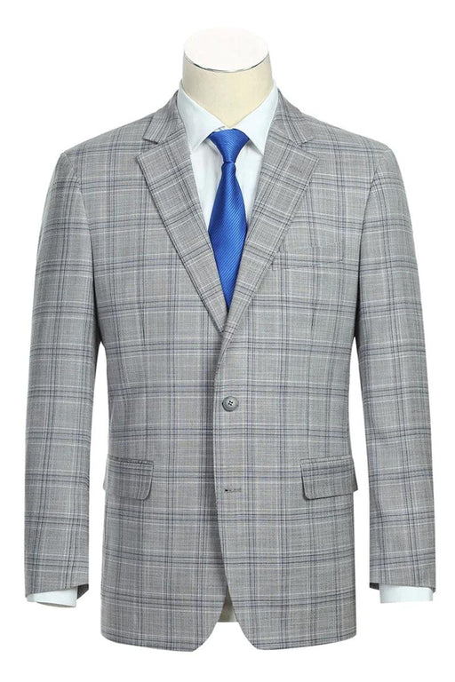 "Renoir Men's Classic Fit 2-Button Windowpane Suit in Grey & Navy" - USA Men's Outlet