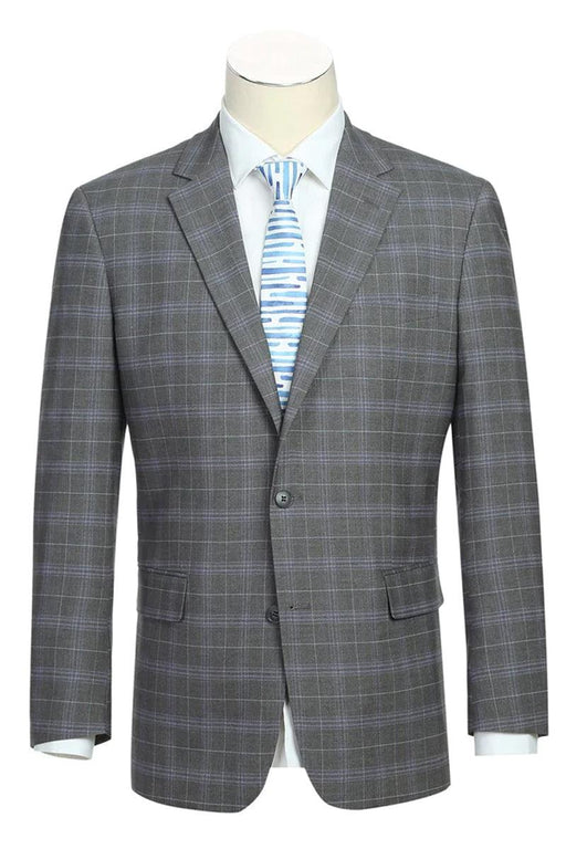 "Renoir Men's Classic Fit Dark Grey & Lavender Windowpane Suit" - USA Men's Outlet