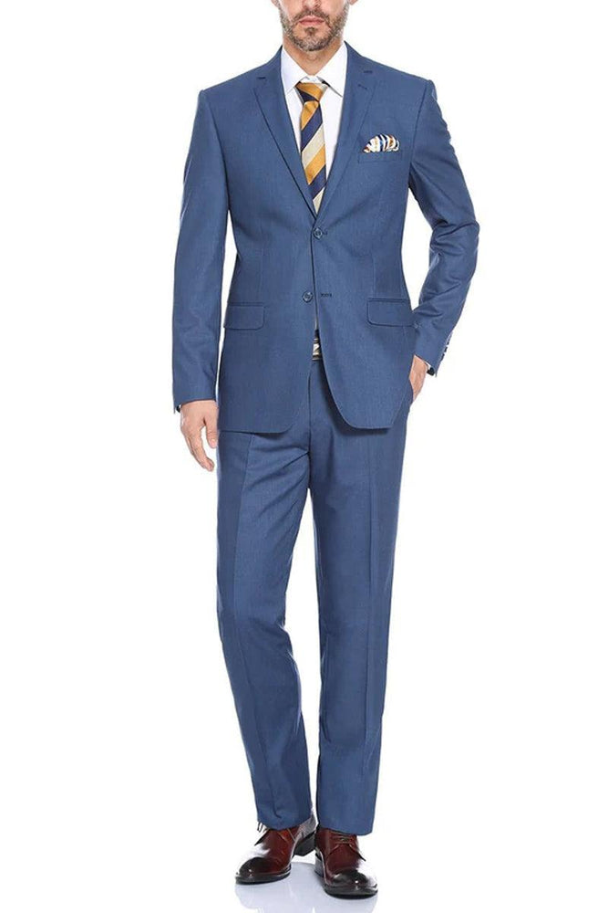 Renoir Men's Classic Fit Hack Pocket Steel Blue Suit: 2-Button - USA Men's Outlet