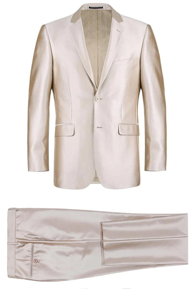 Renoir Men's Classic Fit Suit & Optional Vest in Champagne Tan Sharkskin - USA Men's Outlet