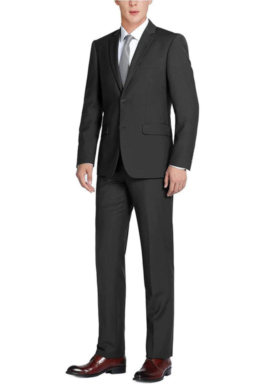 "Renoir Men's Classic Fit Two-Button Suit with Optional Vest - Black" - USA Men's Outlet