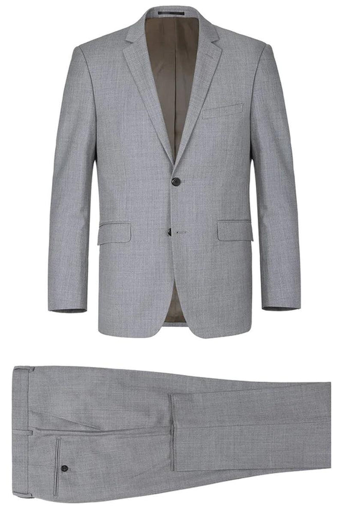 Renoir Men's Classic Wool Suit with Optional Vest - Light Grey - USA Men's Outlet