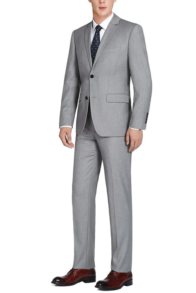 Renoir Men's Classic Wool Suit with Optional Vest - Light Grey - USA Men's Outlet