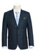 Renoir Men's Dark Navy Blue Windowpane Plaid Slim Fit Wool Blazer - USA Men's Outlet