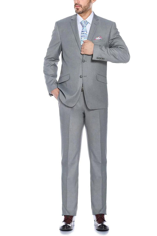 Renoir Men's Light Grey Two-Button Slim-Fit Hack Pocket Suit - USA Men's Outlet