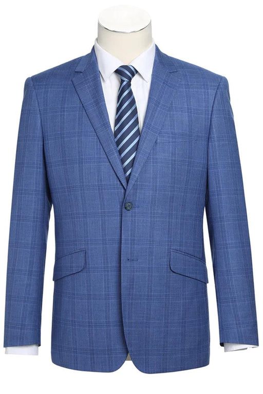 "Renoir Men's Refined 2-Btn Slim Fit Windowpane Plaid 2pc Suit in Blue" - USA Men's Outlet