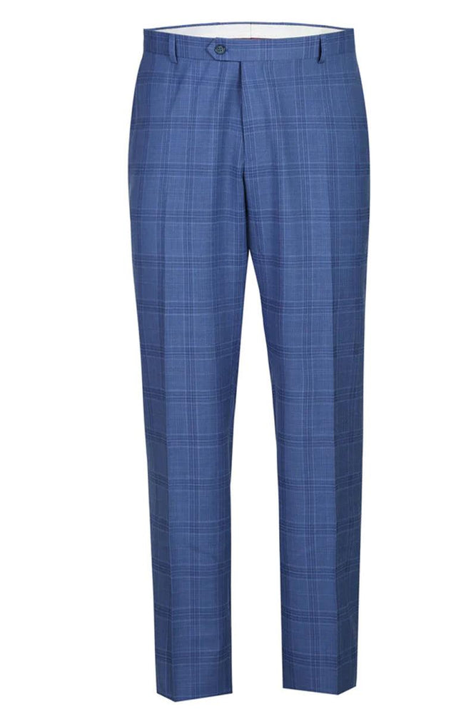 "Renoir Men's Refined 2-Btn Slim Fit Windowpane Plaid 2pc Suit in Blue" - USA Men's Outlet