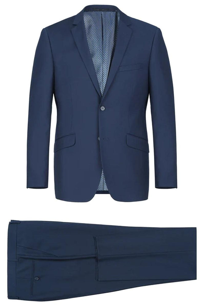 "Renoir Men's Sharp Navy Blue Two-Button Slim-Fit Suit with Hack Pocket" - USA Men's Outlet