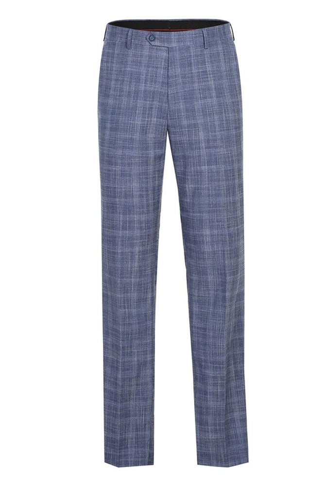 Renoir Men's Slim Fit 2-Button Light Blue Summer Plaid Suit w/ Wide Windowpane Design - USA Men's Outlet