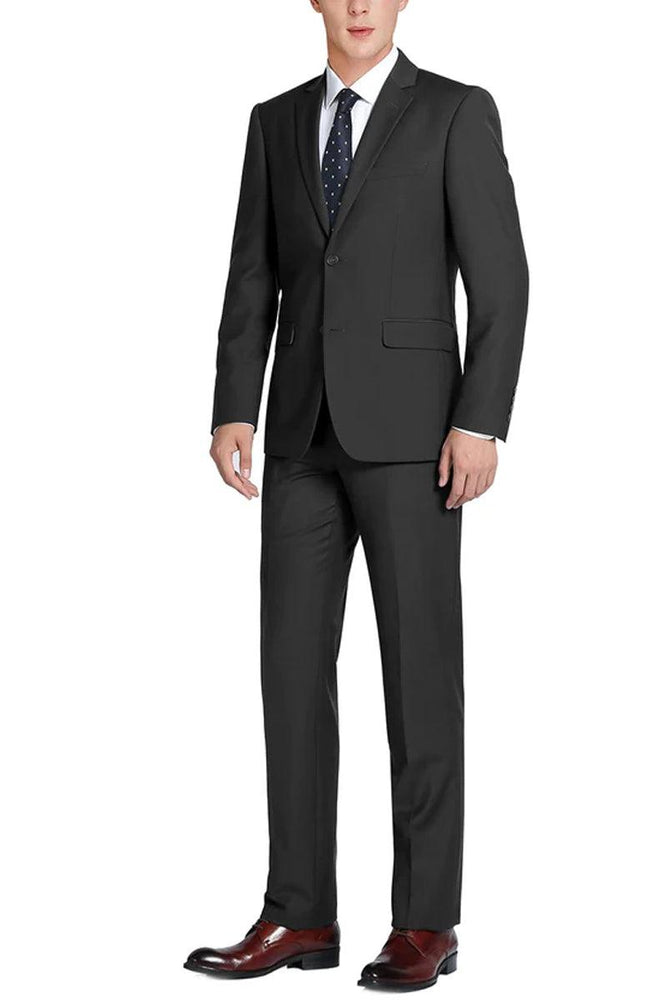 Renoir Men's Slim-Fit 2 Button Wool Suit with Option Vest in Black - USA Men's Outlet