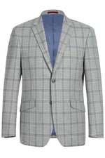 Renoir Men's Slim-Fit 2-Piece Suit in Light Grey & Blue Windowpane Pattern - USA Men's Outlet