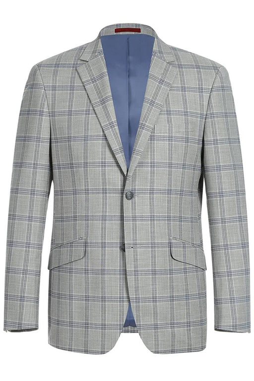 Renoir Men's Slim-Fit 2-Piece Suit in Light Grey & Blue Windowpane Pattern - USA Men's Outlet