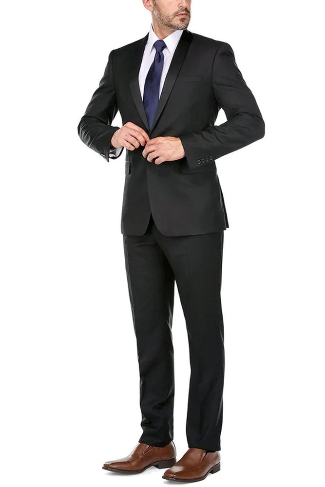 "Renoir Men's Slim-Fit Black Tuxedo with Shawl Collar" - USA Men's Outlet