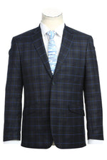 Renoir Men's Slim-Fit Blue Windowpane Plaid Two-Button Suit - USA Men's Outlet