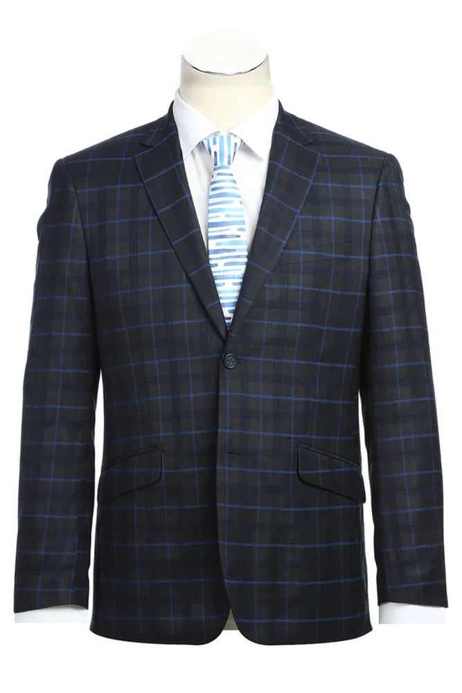 Renoir Men's Slim-Fit Blue Windowpane Plaid Two-Button Suit - USA Men's Outlet