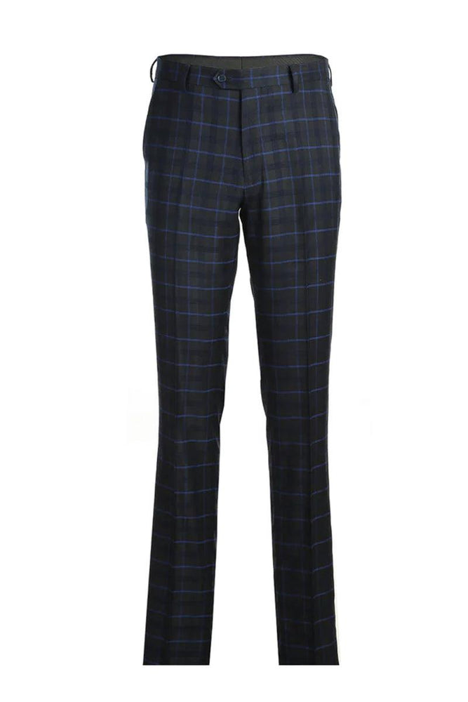 Renoir Men's Slim-Fit Blue Windowpane Plaid Two-Button Suit - USA Men's Outlet