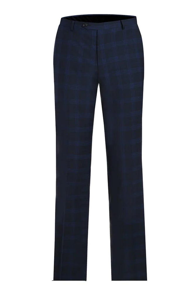 "Renoir Men's Slim-Fit Stretch Suit in Dark Navy Windowpane Plaid" - USA Men's Outlet