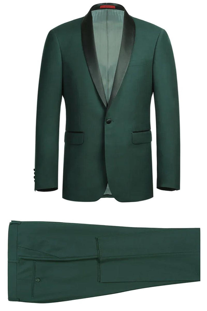 "Renoir Men's Traditional Slim Fit Hunter Green Tuxedo w/ Shawl Collar | 48R" - USA Men's Outlet