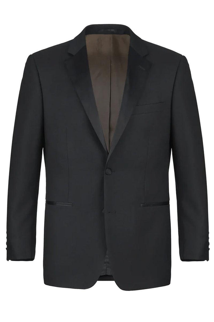 Renoir Men's Traditional Two Button Wool Tuxedo - Classic Fit, Notch Lapel, Black - USA Men's Outlet