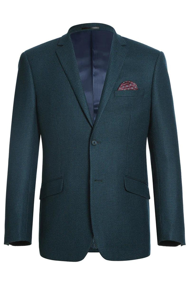 Renoir Men's Two-Button Slim-Fit Wool Birdseye Teal Blazer - USA Men's Outlet