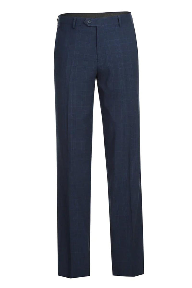 Renoir Mens 2-Btn Classic Fit Suit - Dark Blue Windowpane Plaid - USA Men's Outlet