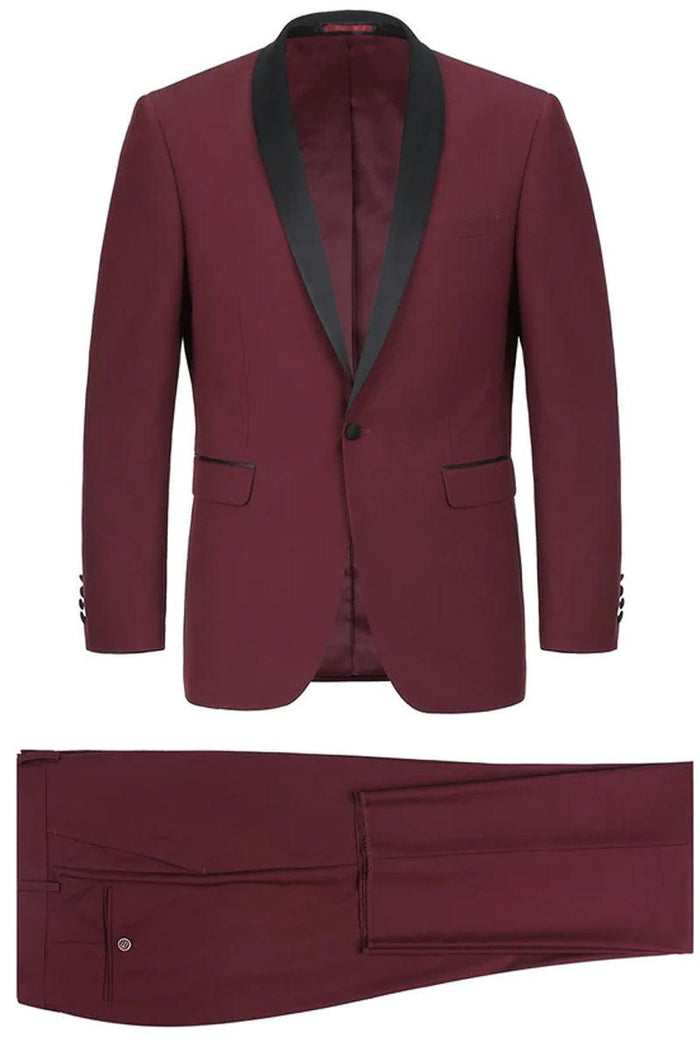 Renoir Mens Traditional Slim Fit Burgundy Tuxedo Shawl Collar - USA Men's Outlet