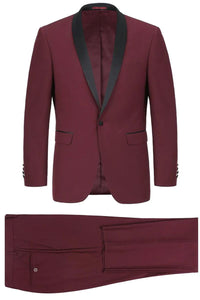 Renoir Mens Traditional Slim Fit Burgundy Tuxedo Shawl Collar - USA Men's Outlet