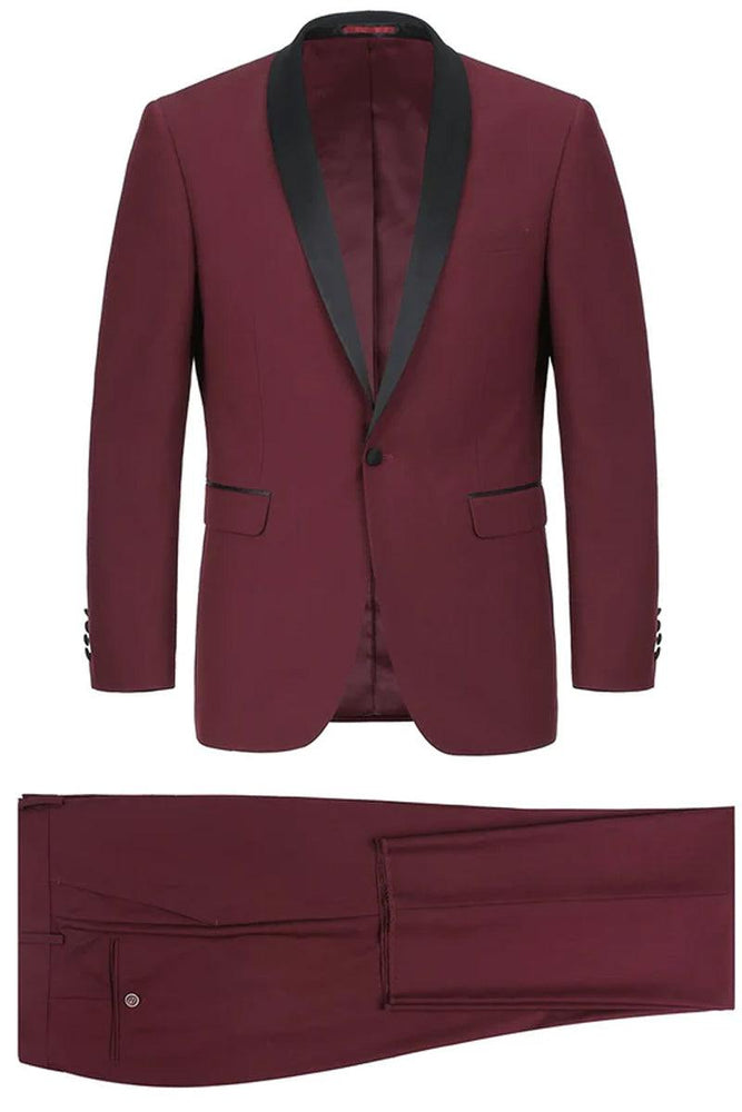 Renoir Mens Traditional Slim Fit Burgundy Tuxedo Shawl Collar - USA Men's Outlet