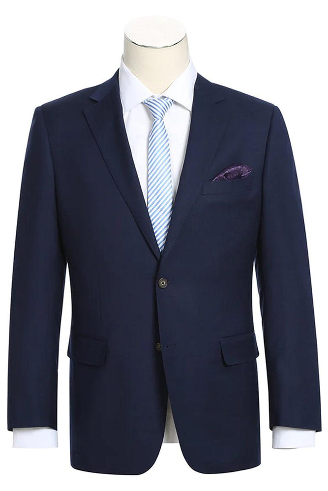 Renoir Navy Blue Wool Basic 2-Button Classic Fit Sport Coat Blazer - USA Men's Outlet