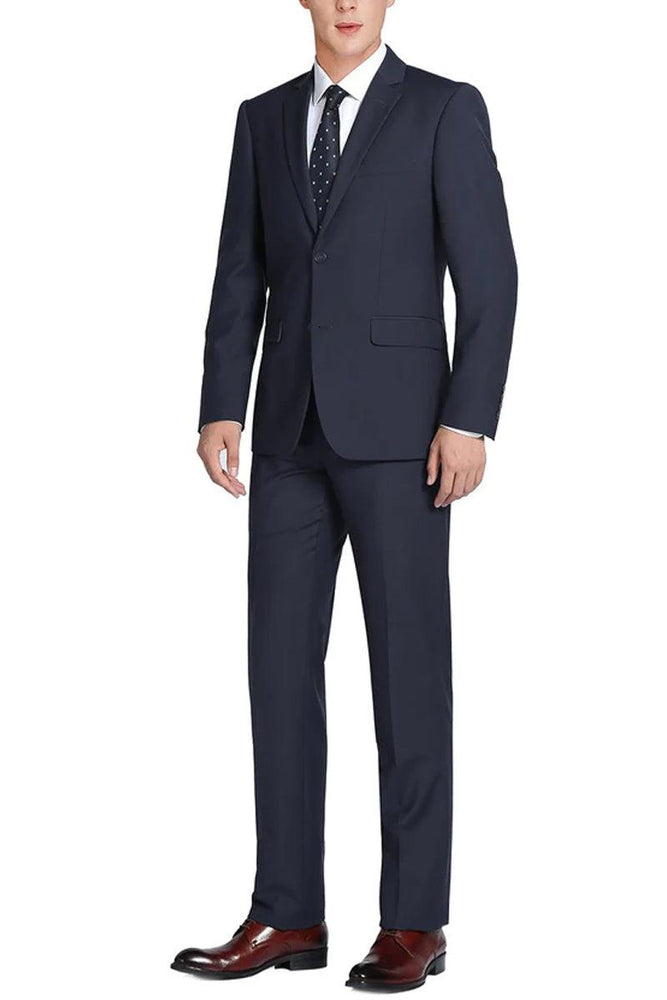 Renoir Navy Slim Fit Wool 2-Button Suit w/Optional Vest - USA Men's Outlet