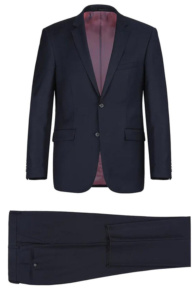 Renoir Navy Slim Fit Wool 2-Button Suit w/Optional Vest - USA Men's Outlet